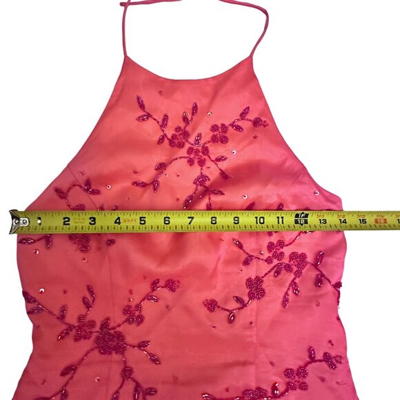 Niki Livas Pink Orange Embroidered Halter Dress With Corset Back Sz 6 Ball Gown - Picture 8 of 12
